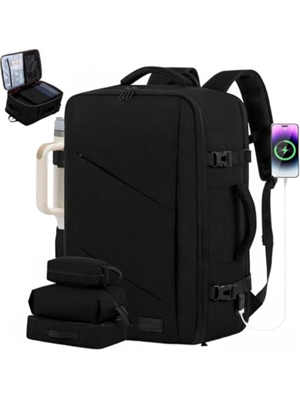 40L Carry On Travel Backpack 17 in Laptop Bag Airline Approved Packing Cubes USB